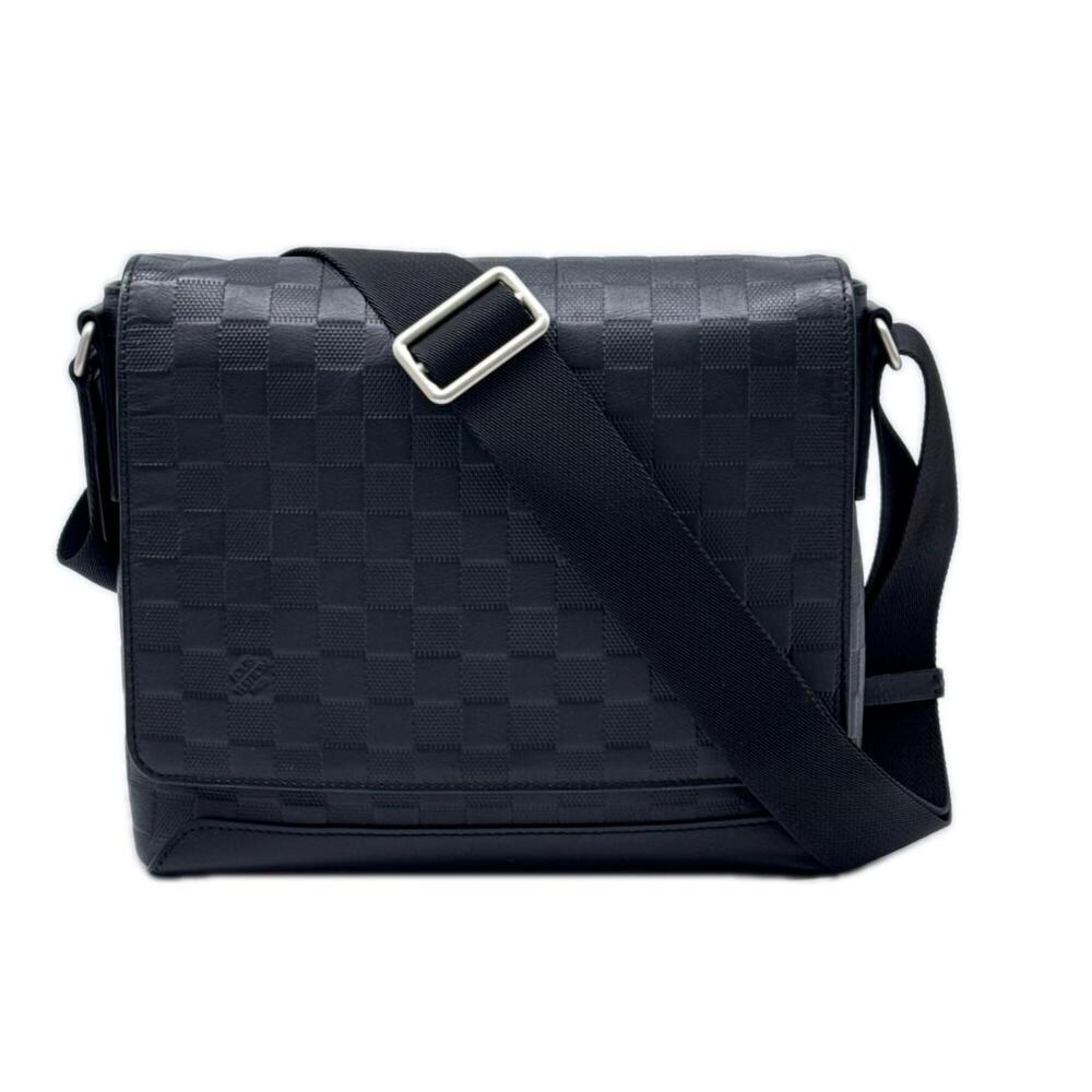 LOUIS VUITTON Damier Infini District PM N41286 Shoulder Bag, Black Calf Leath...